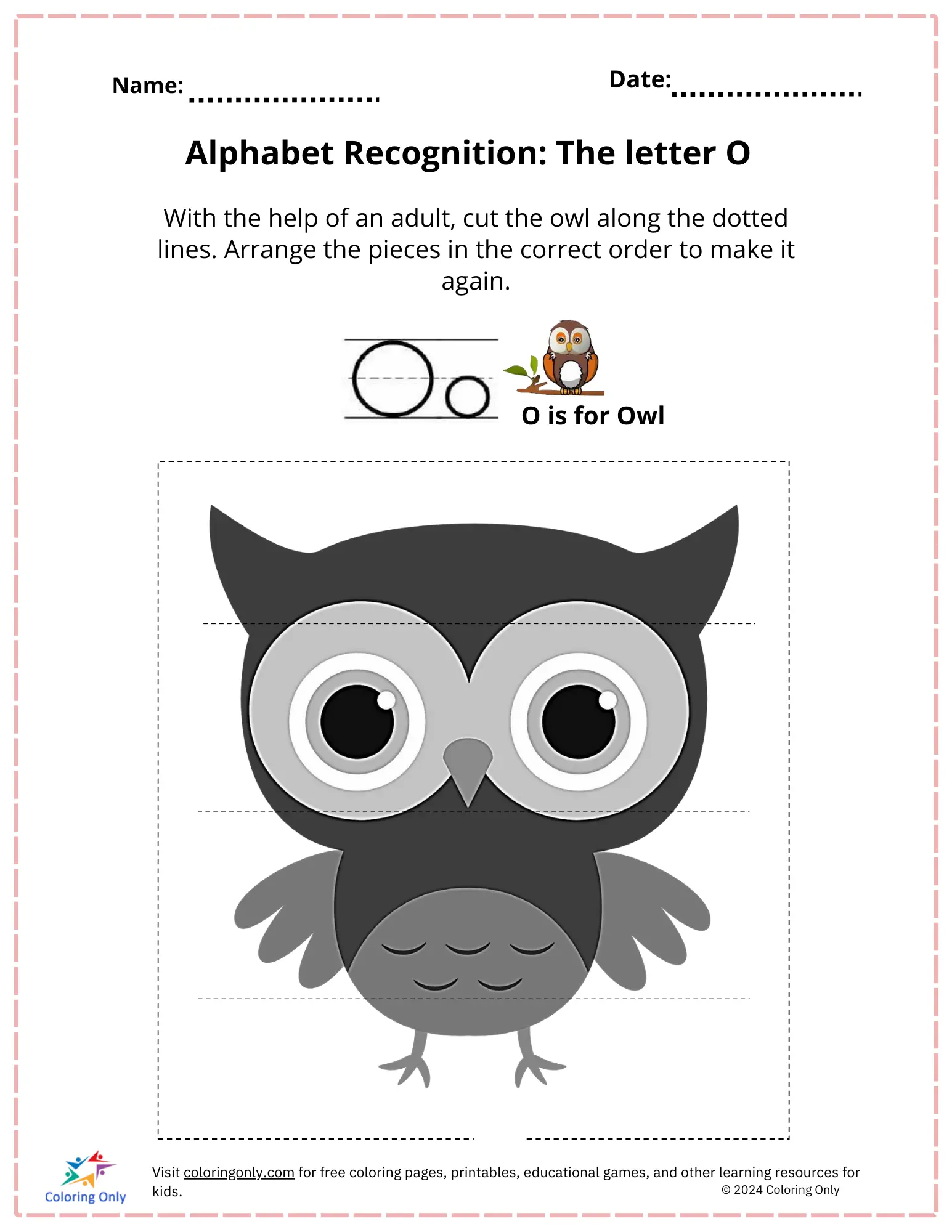 Alphabet Recognition: The Letter O Free Printable Worksheet