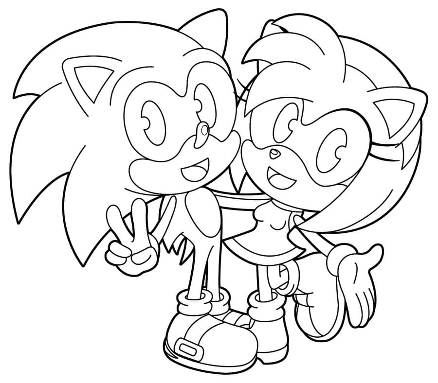 Amy Rose and Sonic Coloring Page - Free Printable Coloring Pages for Kids