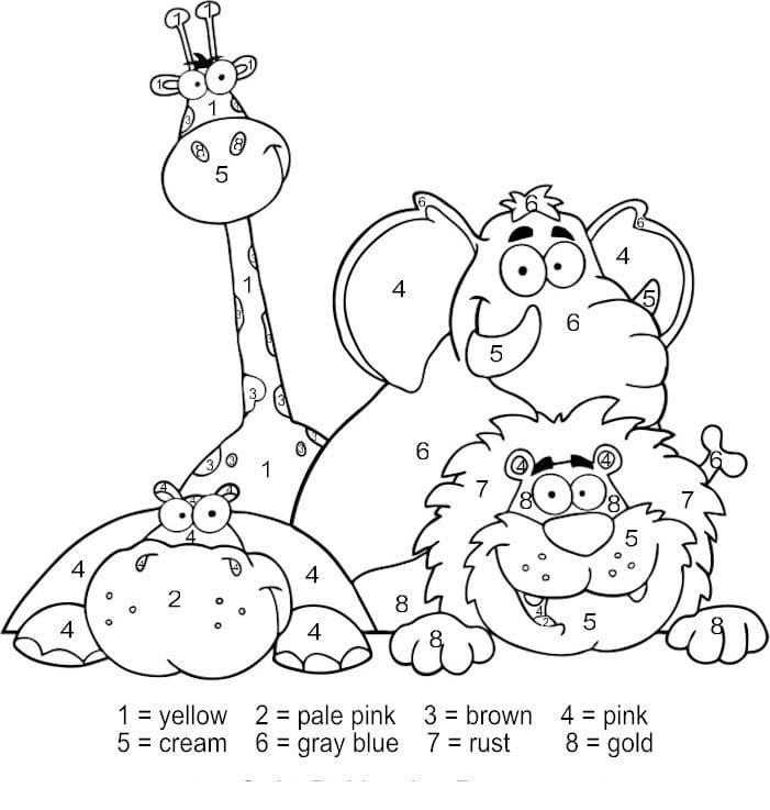 Animals Color by Number Coloring Page - Free Printable Coloring Pages for  Kids