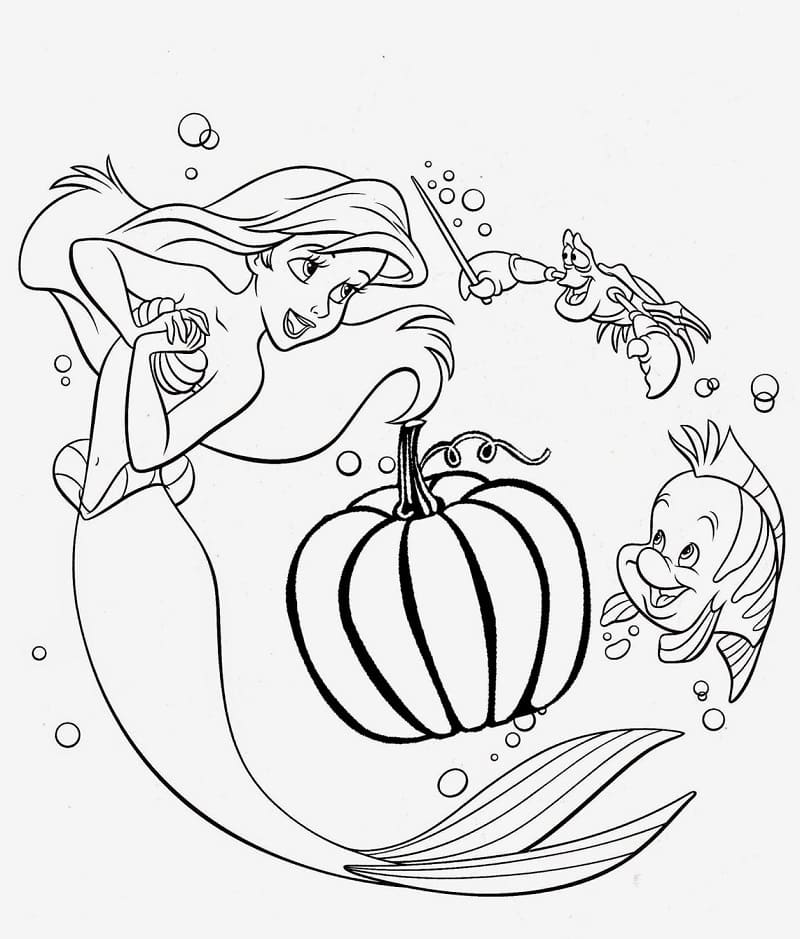 ariel and pumpkin coloring page free printable coloring pages for kids