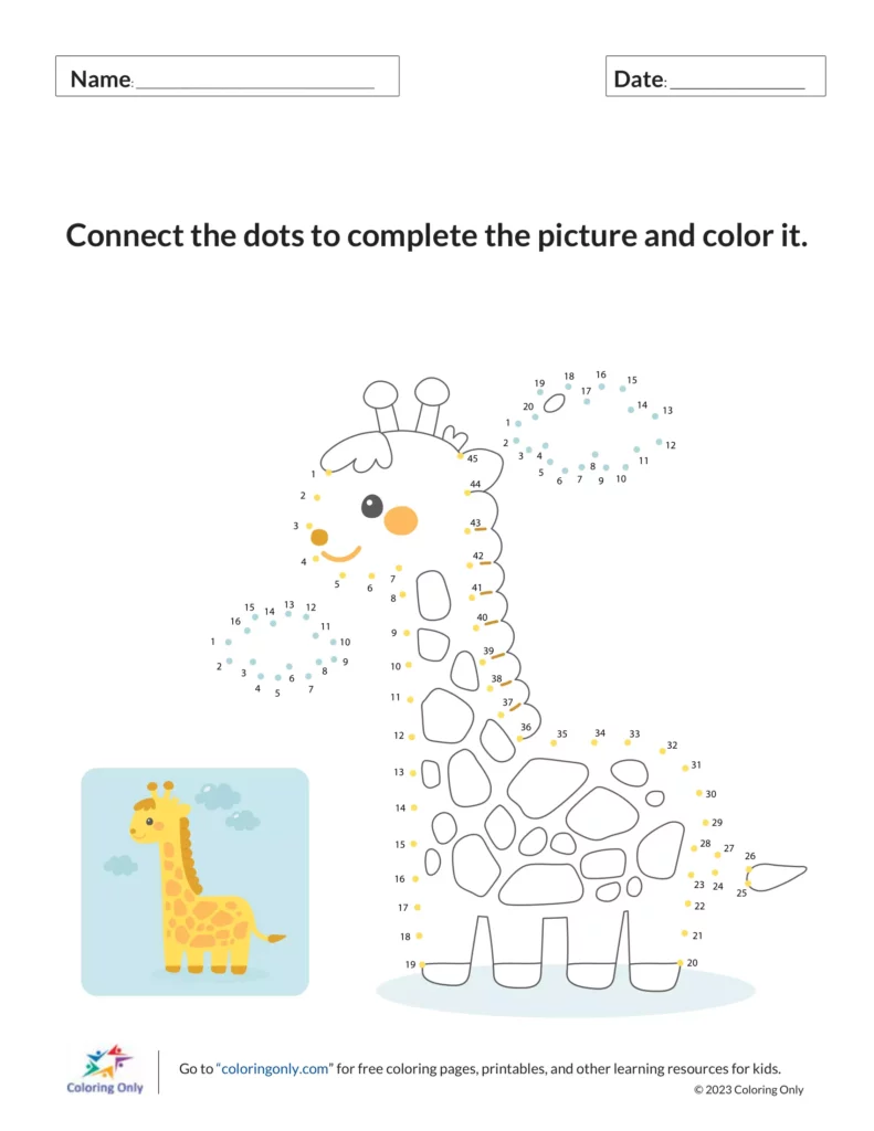Giraffe Dot-to-Dot and Coloring Activity