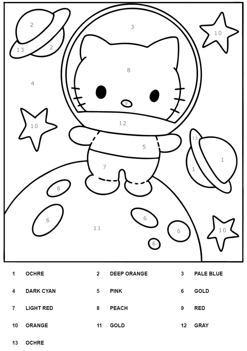Astronaut Hello Kitty Color By Number