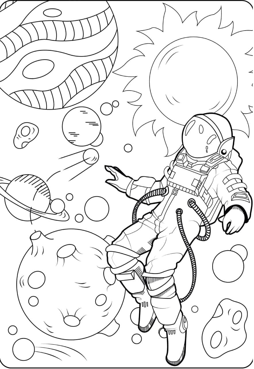 Astronaut and Planets Coloring Page - Free Printable Coloring ...