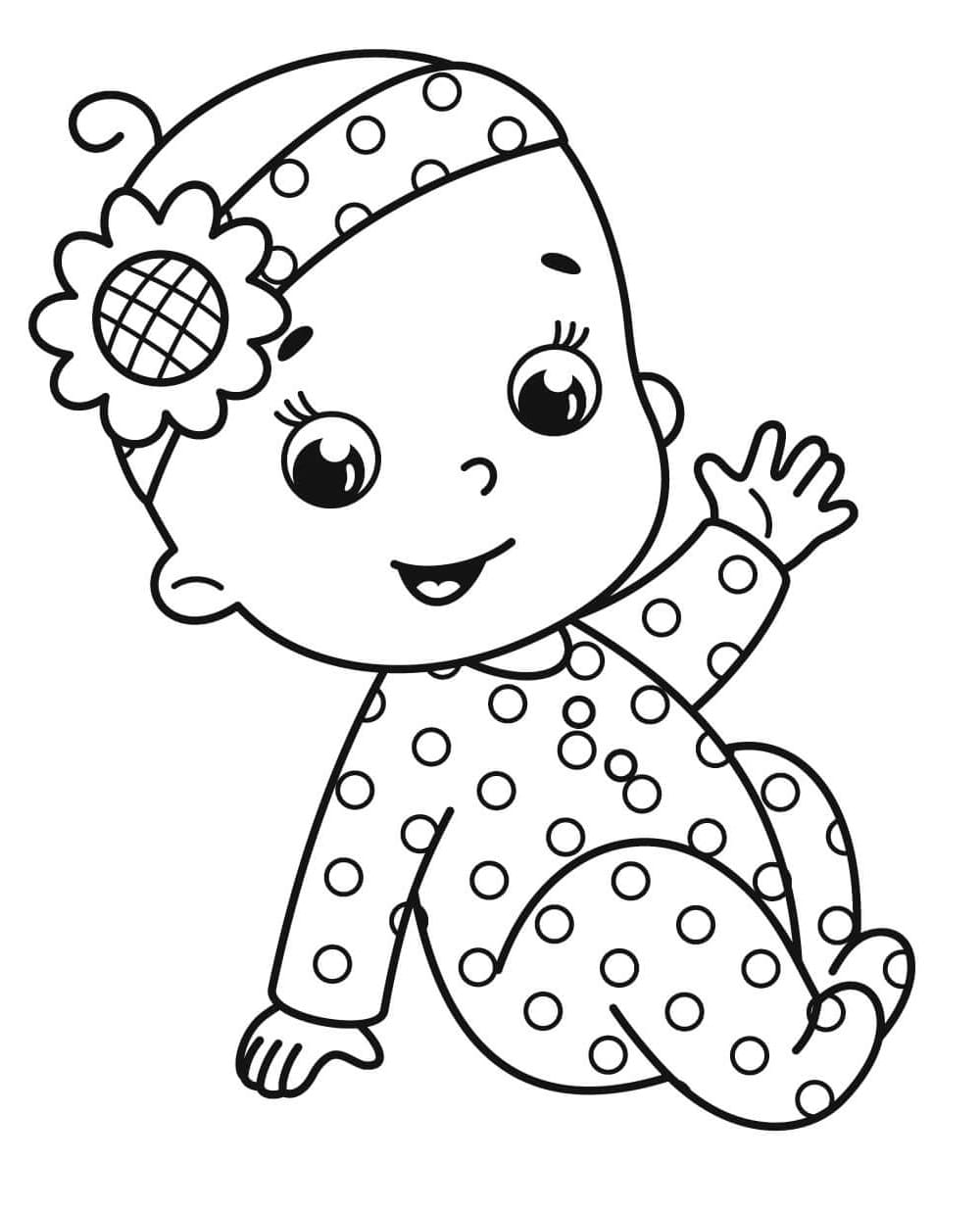 Baby Girl Waving Hand Coloring Page   Free Printable Coloring ...