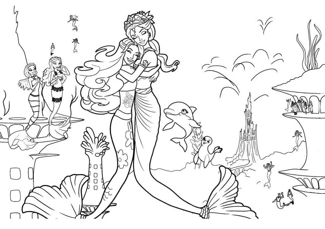 Barbie Mermaid and Queen Coloring Page   Free Printable Coloring ...