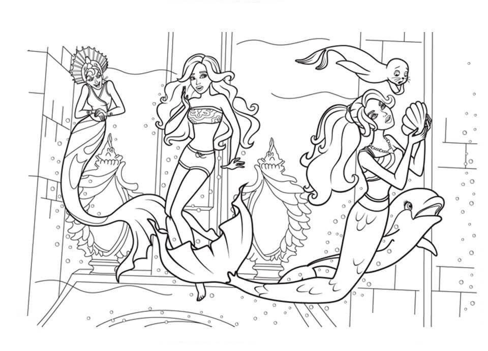 Cute Barbie Mermaid Coloring Page - Free Printable Coloring Pages for Kids