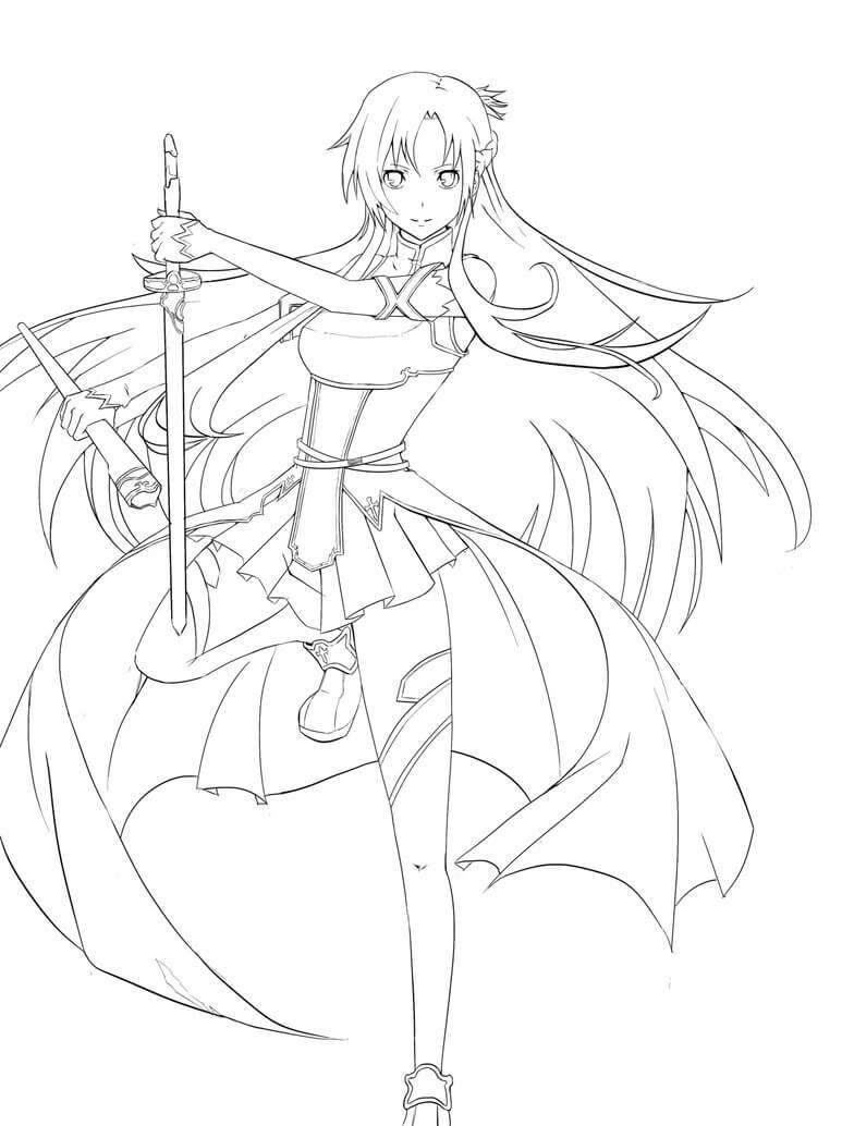 anime girl with sword sketch