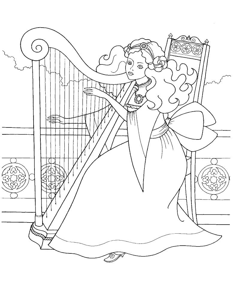 Beautiful Girl Playing Harp