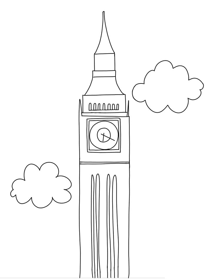 Big Ben and Clouds Coloring Page - Free Printable Coloring Pages for Kids