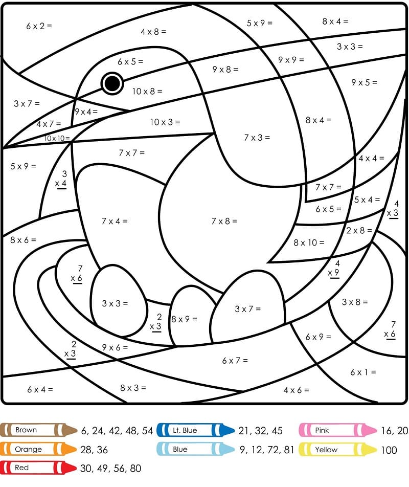 Cute Boy Multiplication Color By Number Coloring Page Free Printable 