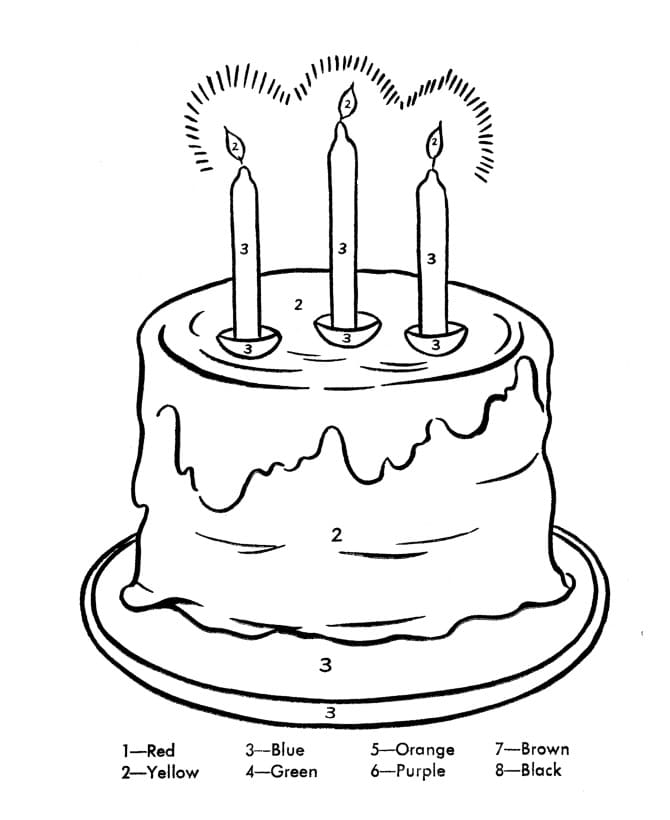 Birthday Cake for Kindergarten Color by Number