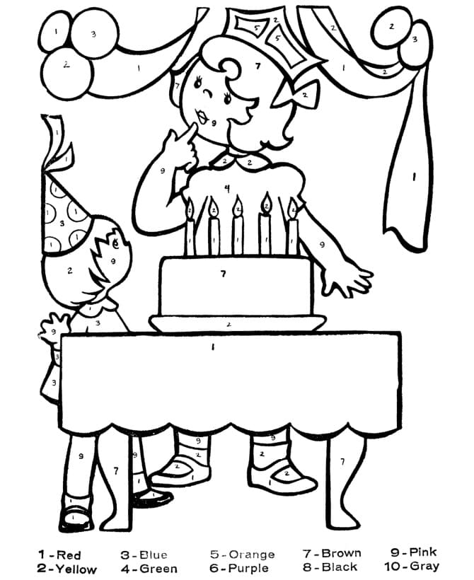 Birthday Party for Kindergarten Color by Number