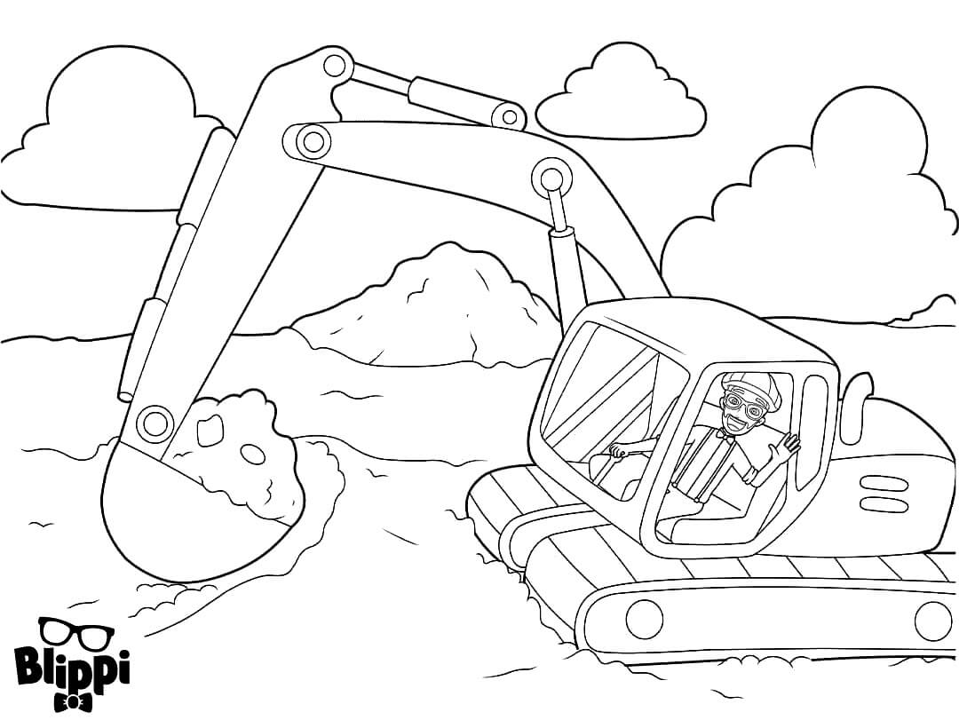 Download Blippi Driving Excavator Coloring Page - Free Printable Coloring Pages for Kids