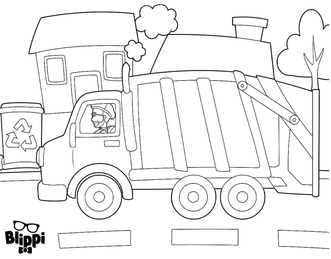 Blippi Driving Garbage Truck Coloring Page - Free Printable Coloring