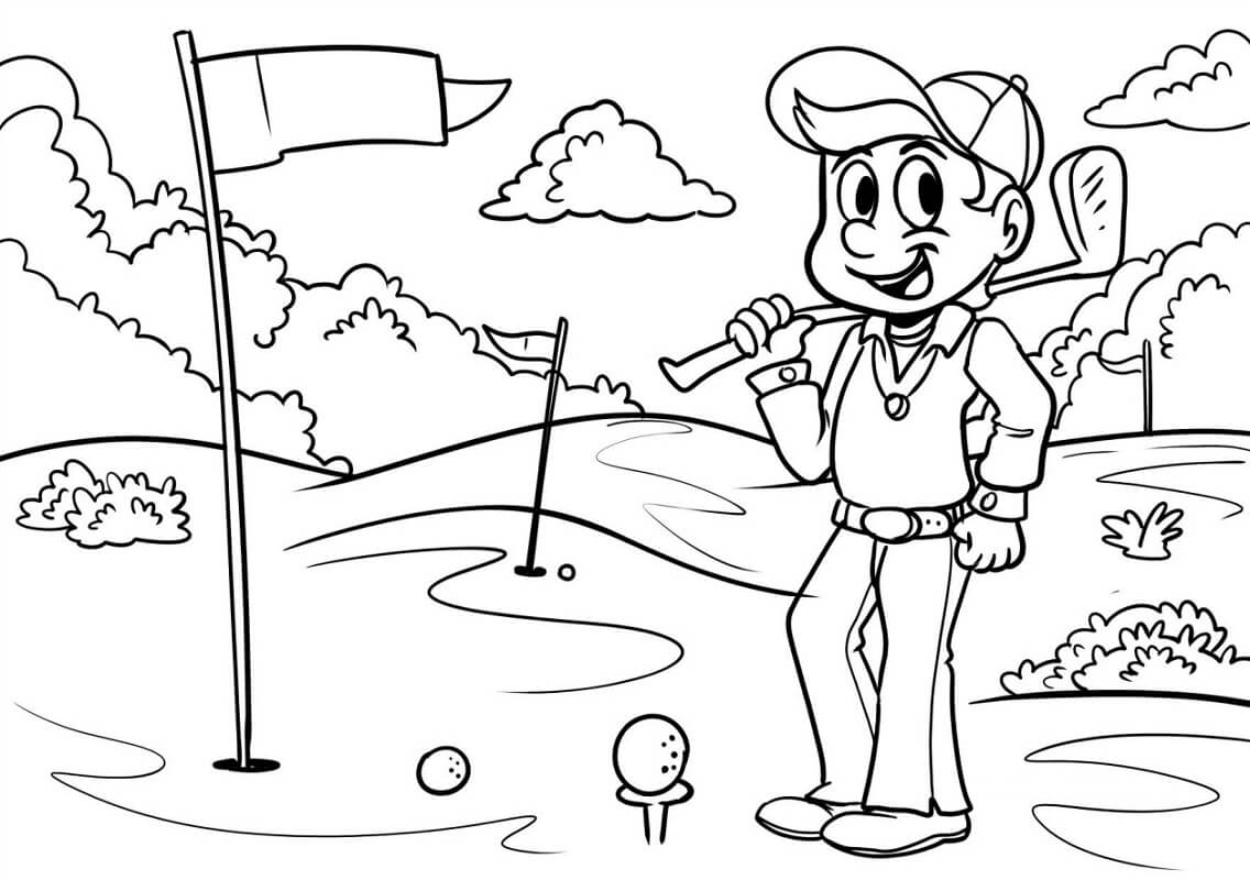 Boy Playing Golf Coloring Page - Free Printable Coloring Pages for Kids