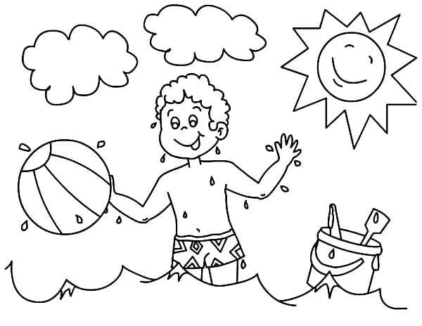 Kids and Beach Ball Coloring Page - Free Printable Coloring Pages for Kids