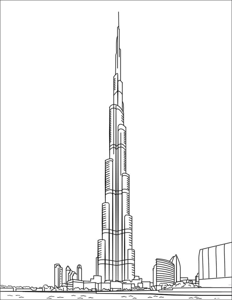 Burj Khalifa in Dubai Coloring Page - Free Printable Coloring Pages for ...