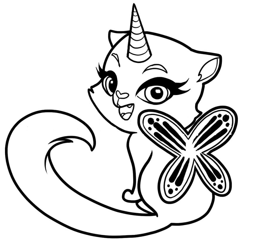 Unicorn Cat and Butterfly Coloring Page - Free Printable Coloring Pages ...