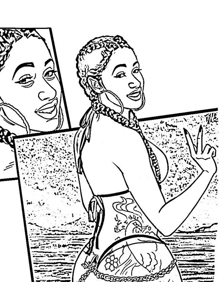 Cardi B with Flowers Coloring Page - Free Printable Coloring Pages for Kids