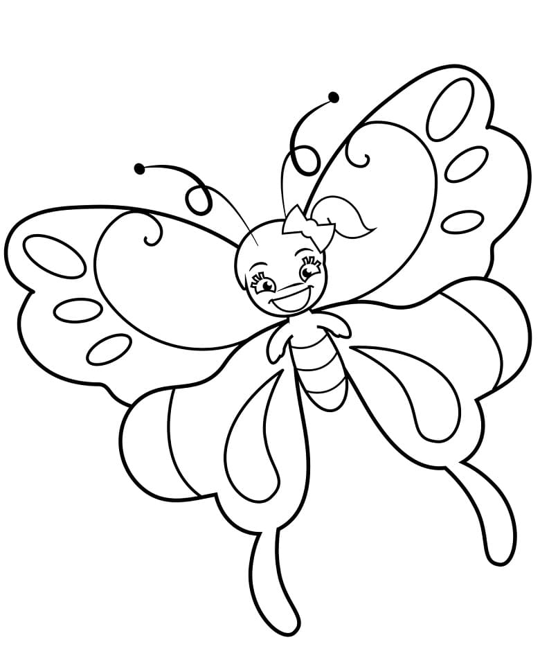 Cartoon Butterfly Smiling Coloring Page - Free Printable Coloring Pages for  Kids