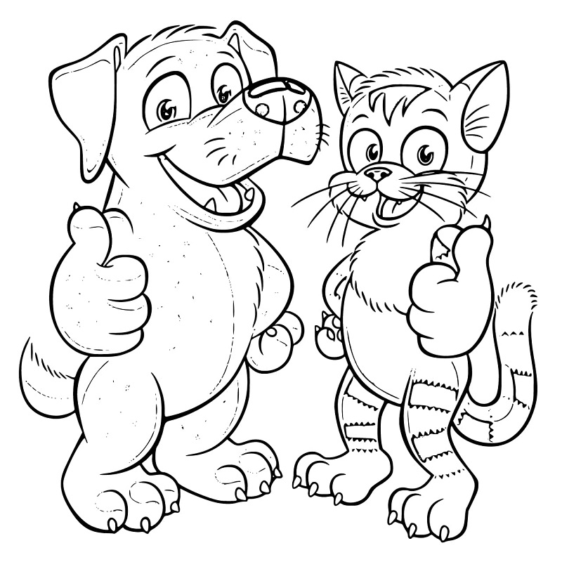 Cartoon Cat and Dog Coloring Page - Free Printable Coloring Pages for Kids