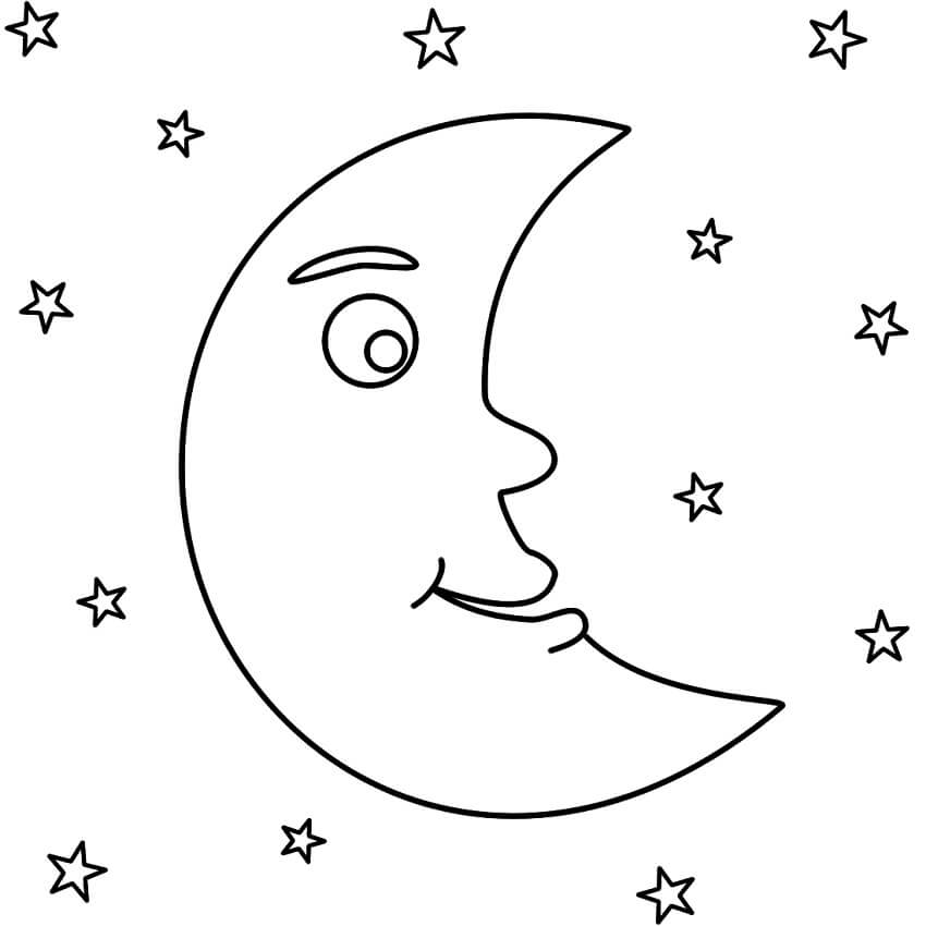 Cartoon Crescent Moon with Stars Coloring Page - Free Printable Coloring  Pages for Kids