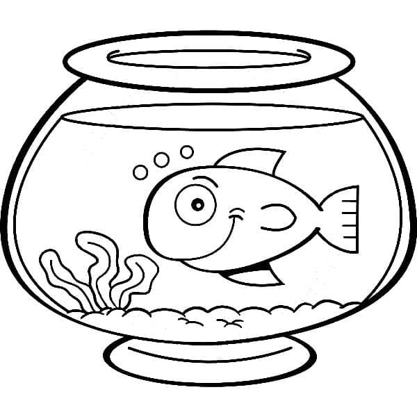 Cartoon Fish Bowl Coloring Page - Free Printable Coloring Pages for Kids