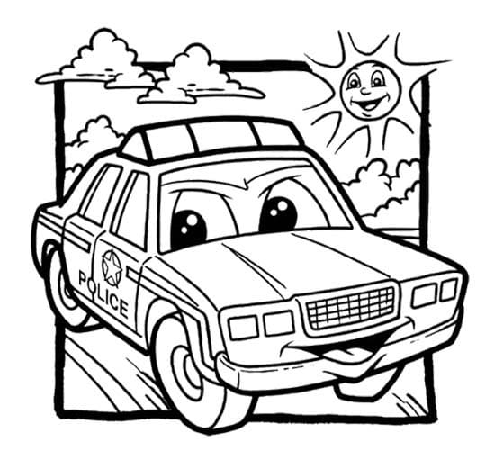 Cartoon Police Car Coloring Page - Free Printable Coloring Pages for Kids