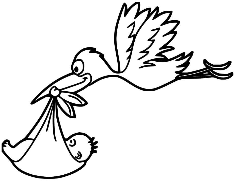 Cartoon Stork Delivering Baby Coloring Page - Free Printable Coloring Pages  for Kids