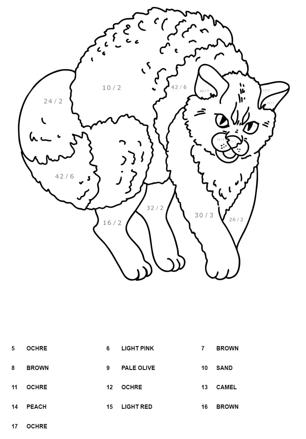 Cat Division Color by Number Worksheet