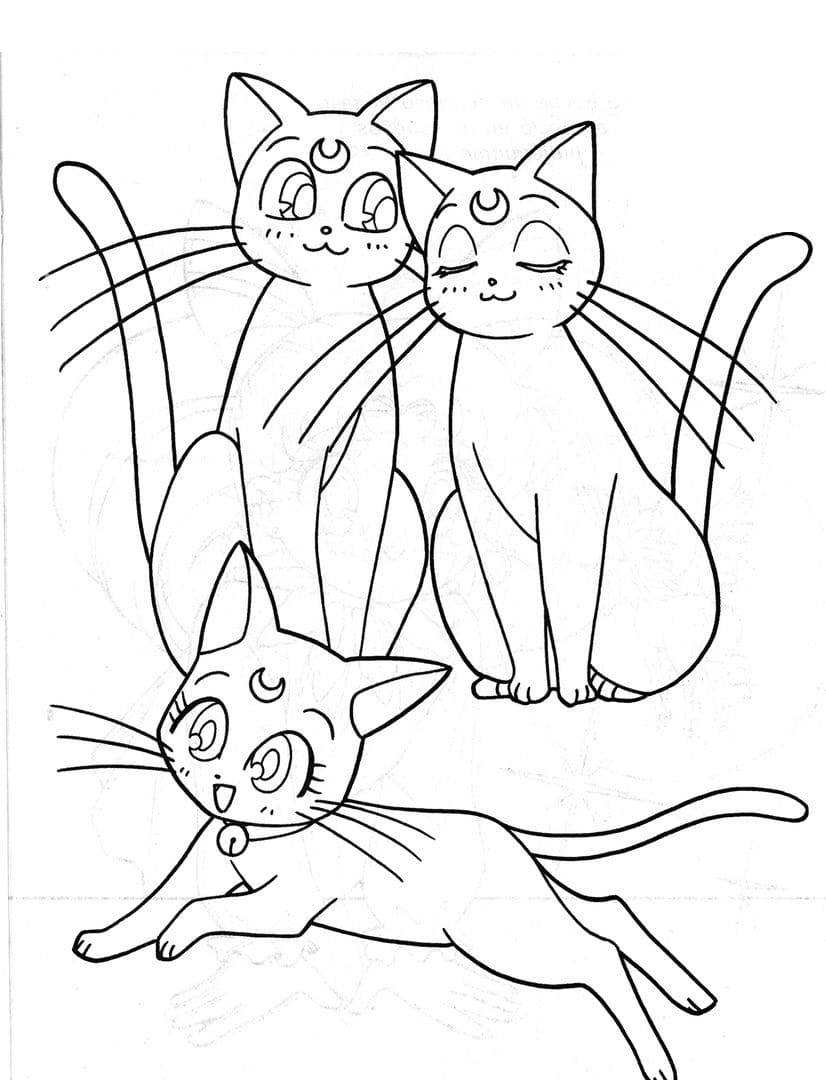 Cats from Sailor Moon Coloring Page   Free Printable Coloring ...