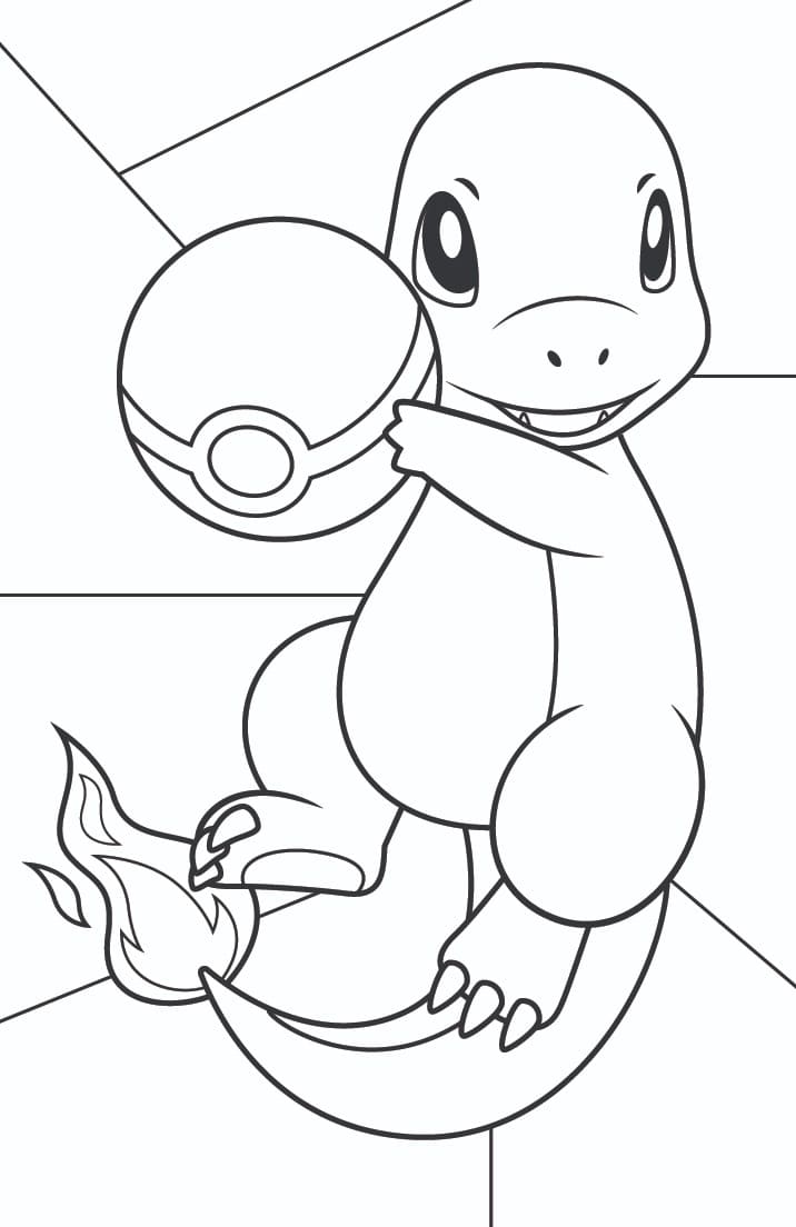 Charmander and Pokeball Coloring Page - Free Printable Coloring Pages