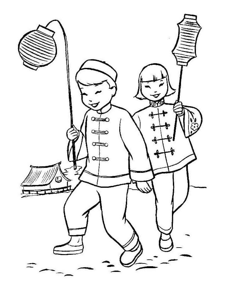 Chinese Boy And Girl Coloring Page - Free Printable Coloring Pages For Kids