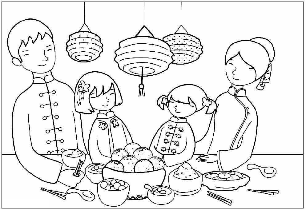 Chinese Family Coloring Page - Free Printable Coloring Pages for Kids