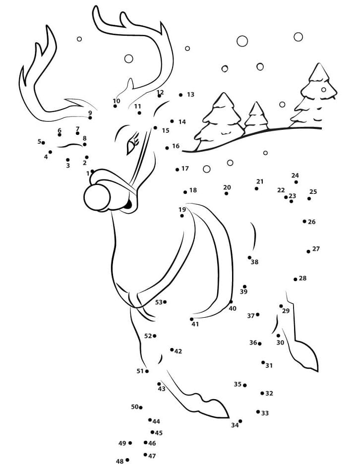 Reindeer Dot To Dot Coloring Page