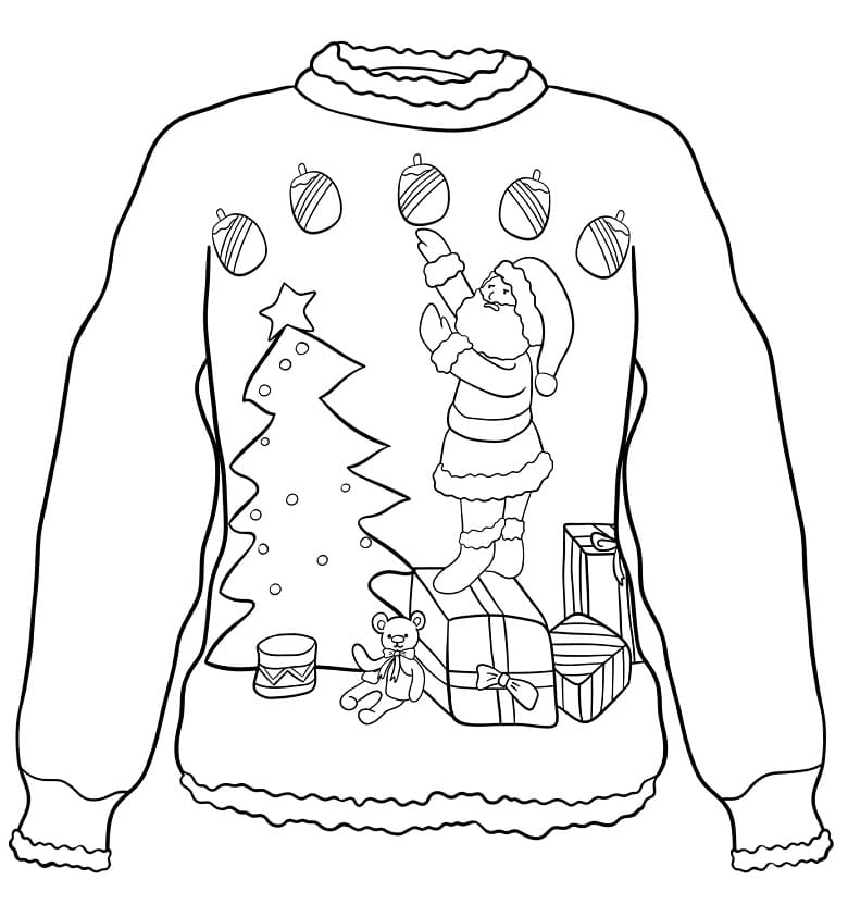Christmas Sweater with Santa Claus Coloring Page - Free Printable ...