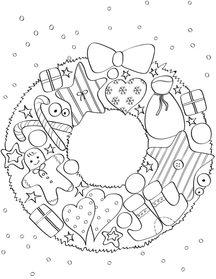 Christmas Wreath 1 Coloring Page - Free Printable Coloring Pages for Kids