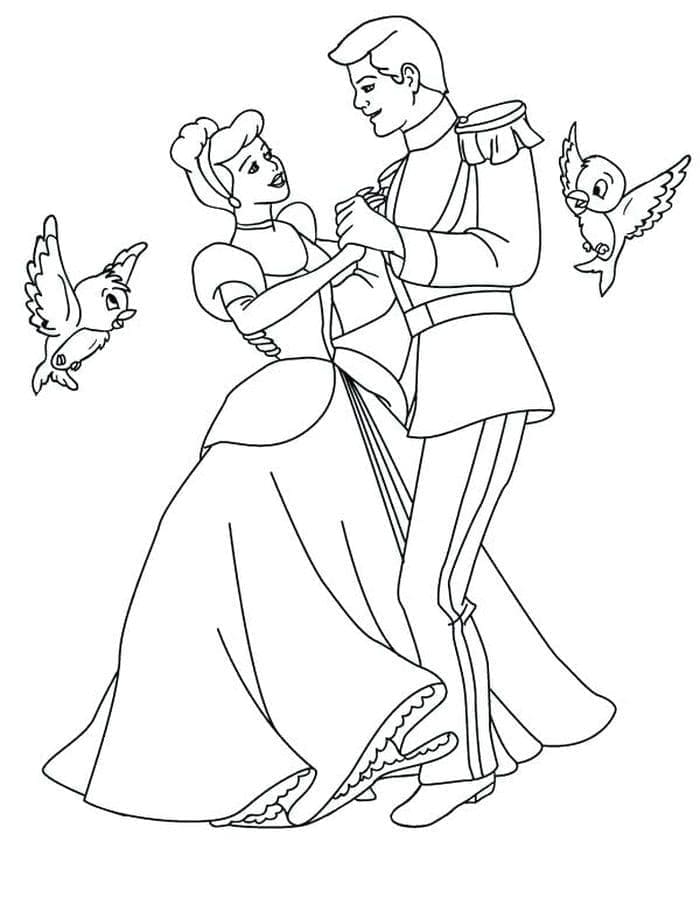 Cinderella Dacing with Prince Coloring Page - Free Printable Coloring Pages  for Kids