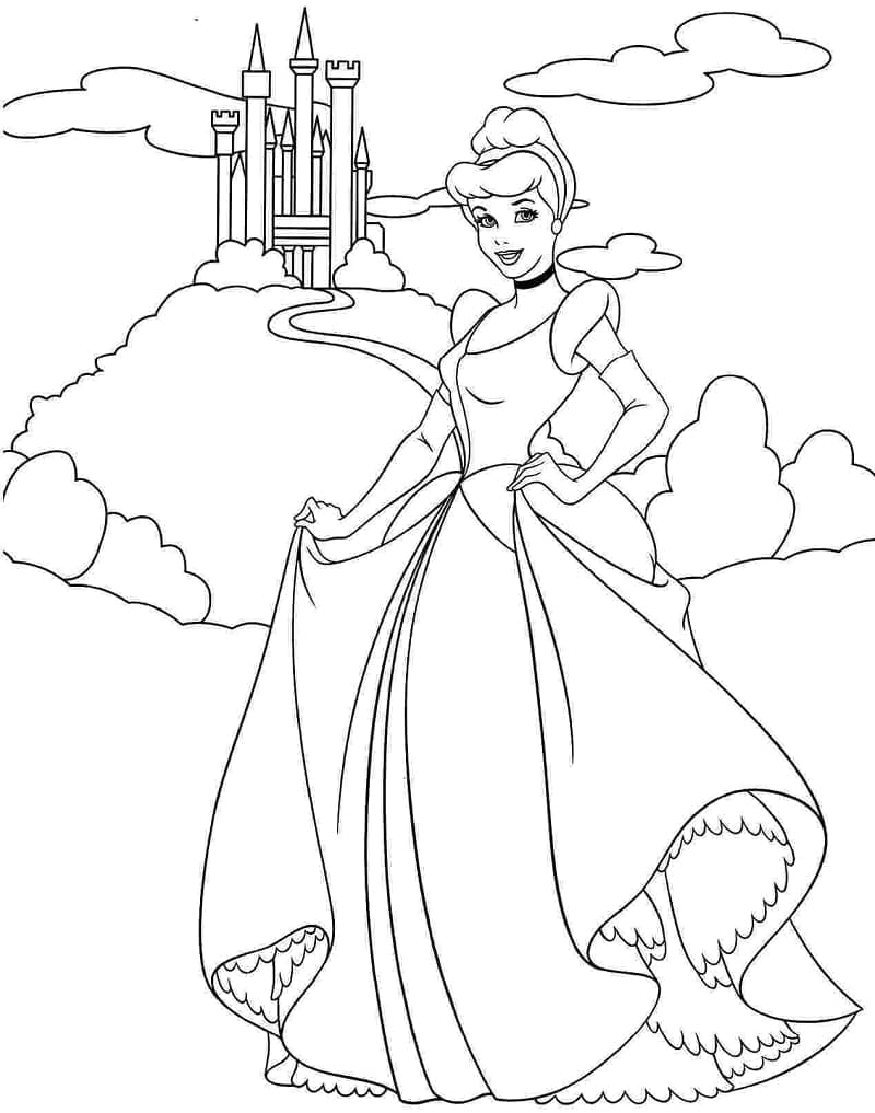 Cinderella and Castle Coloring Page   Free Printable Coloring ...