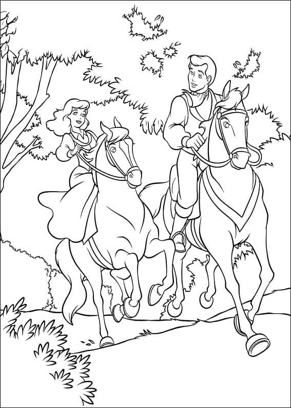 Cinderella and Prince Riding Horse