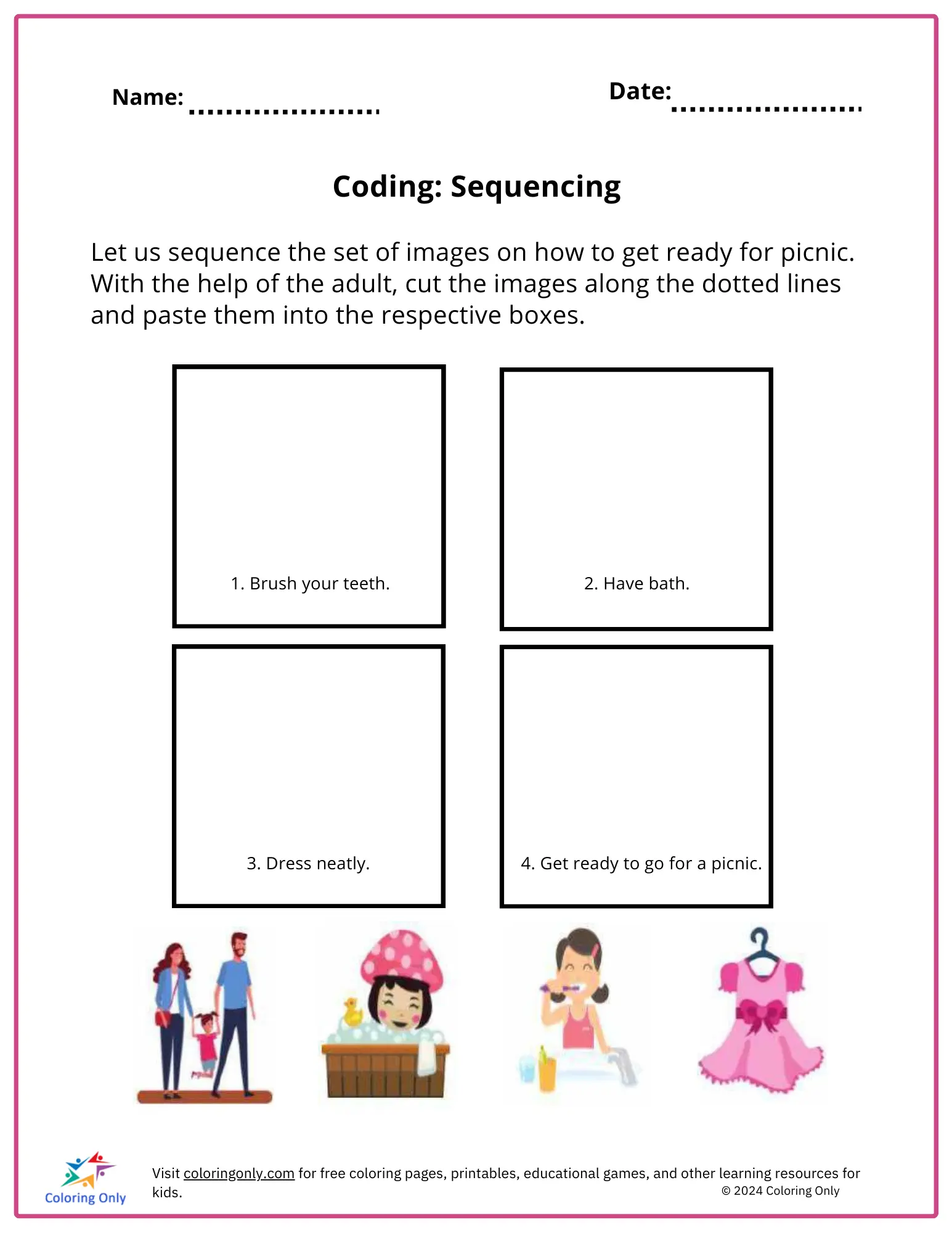 Coding: Sequencing Free Printable Worksheet