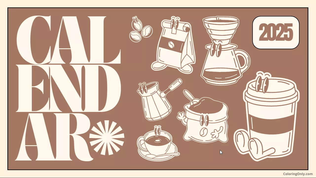 Coffee Theme in Mocha Mousse Color of the Year 2025 Calendar
