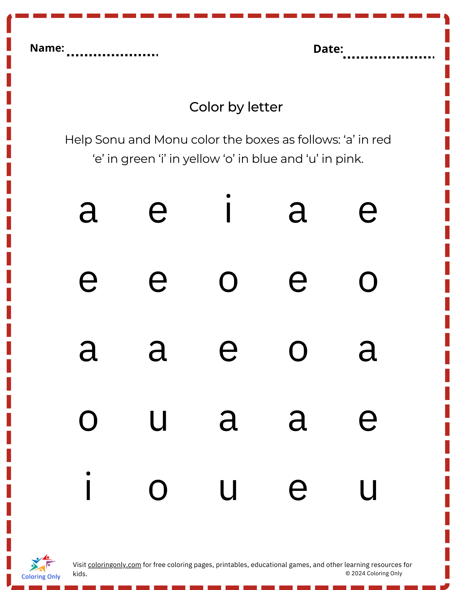 Color by letter free Printable Worksheet