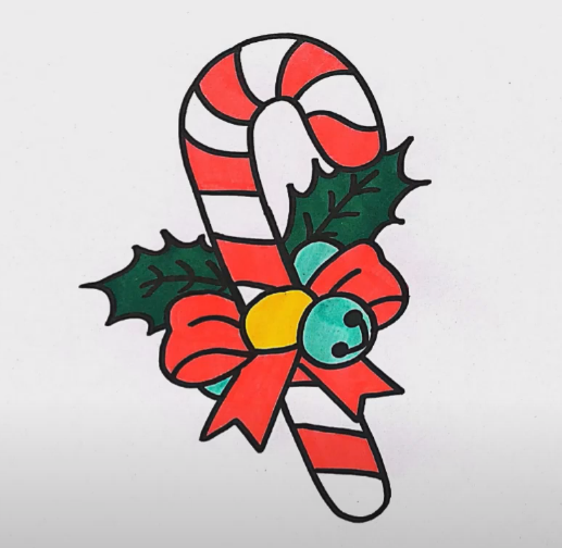 Colored Christmas Candy Cane Coloring Page