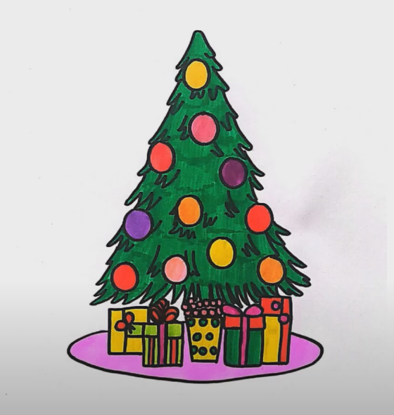 Colored Christmas Tree Coloring Page