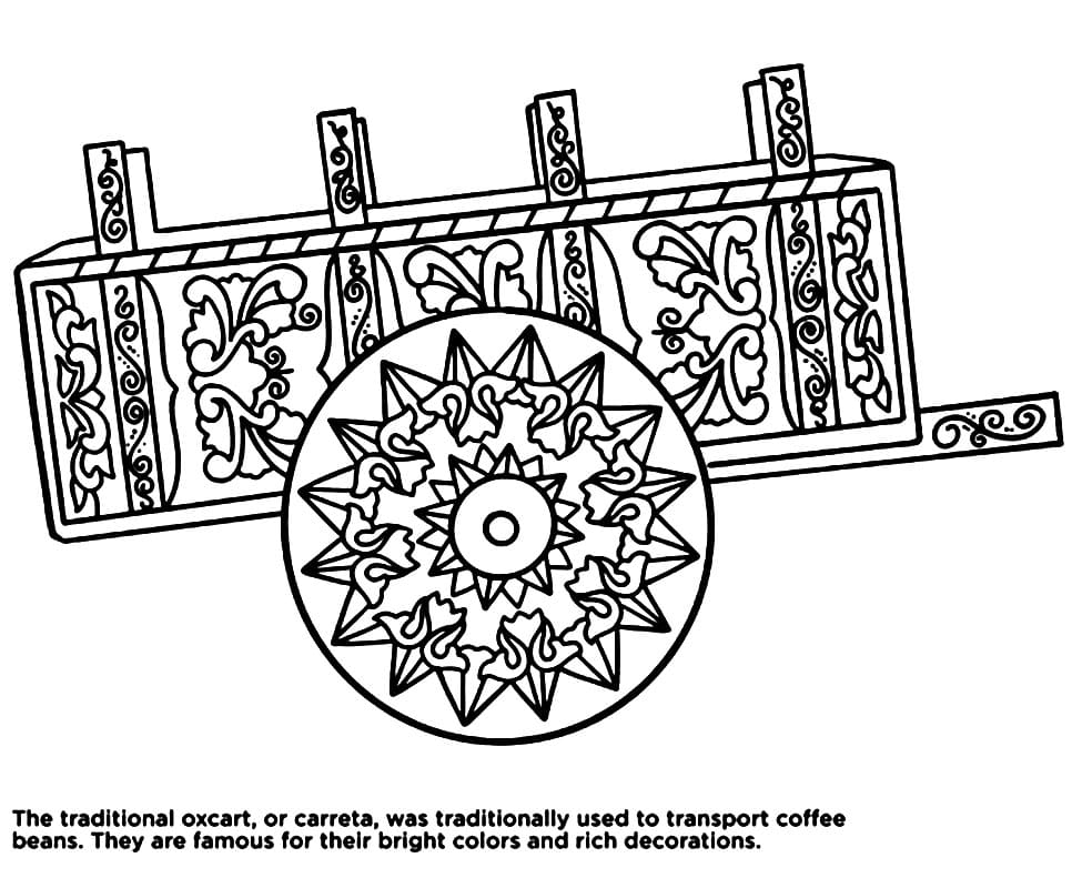 Costa Rican Ox cart Coloring Page - Free Printable Coloring Pages for Kids