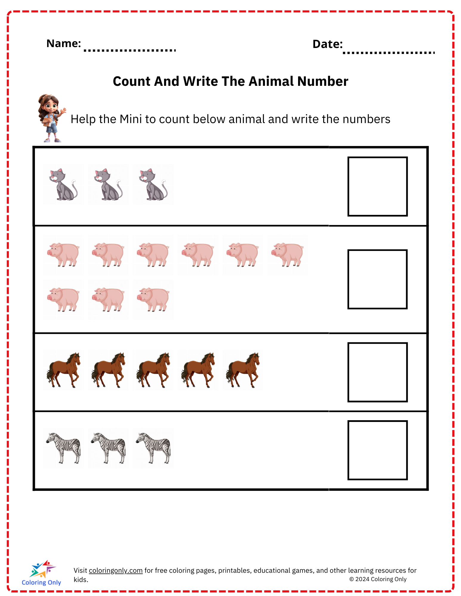 Count And Write The Animal Number free Printable Worksheet