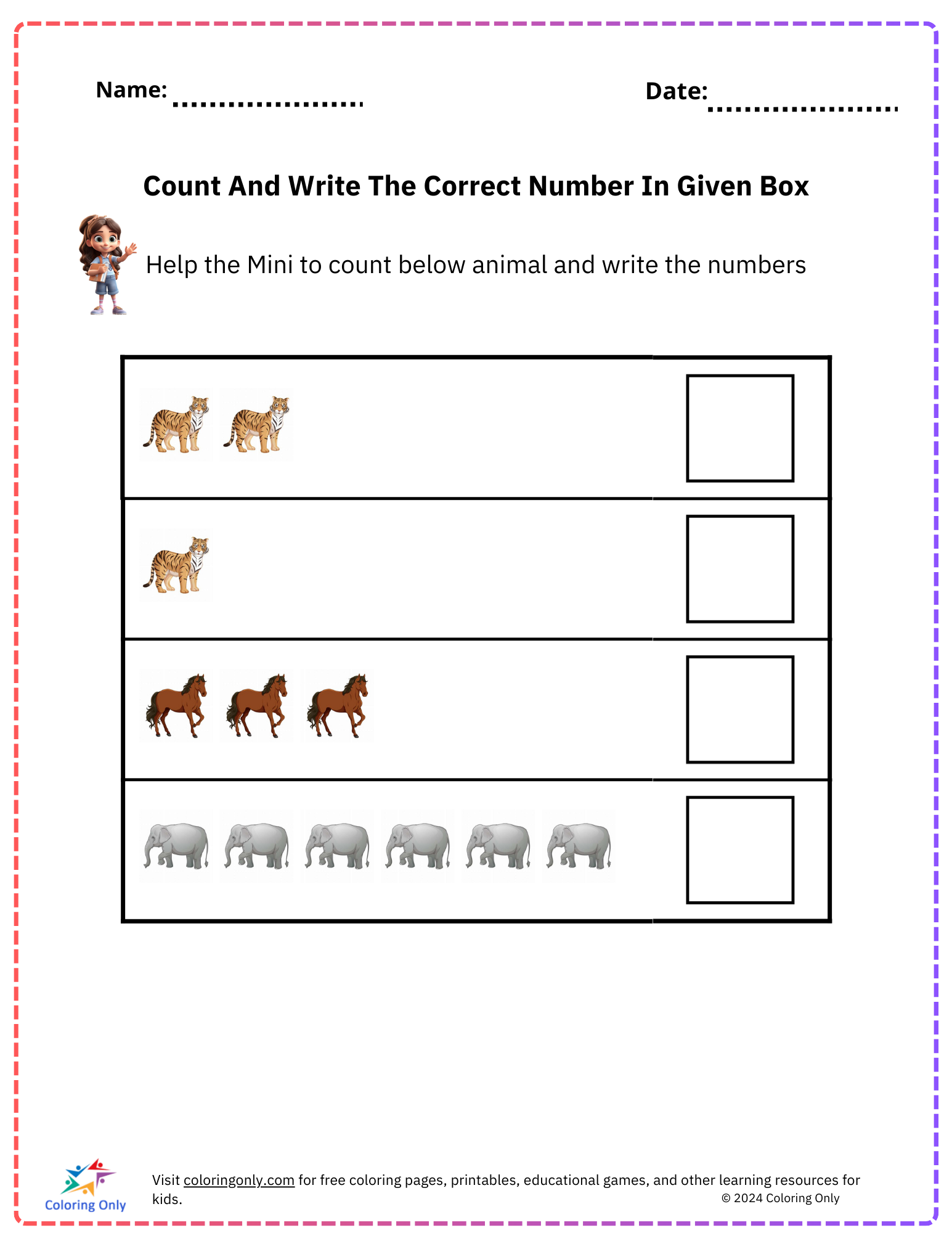 Count And Write The Correct Number In Given Box free Printable Worksheet