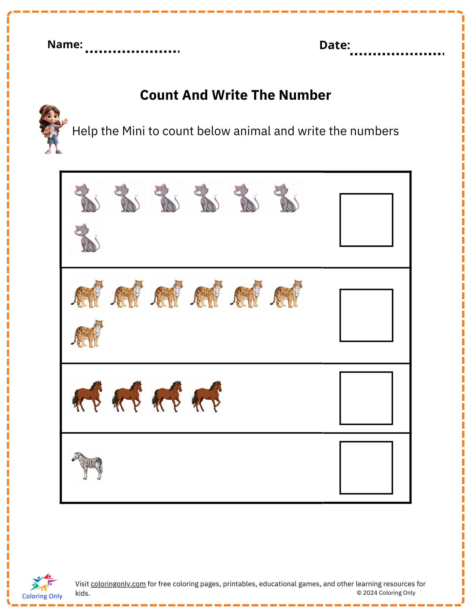 Count And Write The Number free Printable Worksheet