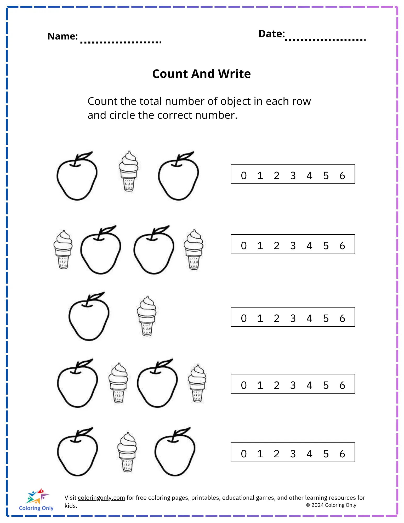 Count And Write Free Printable Worksheet